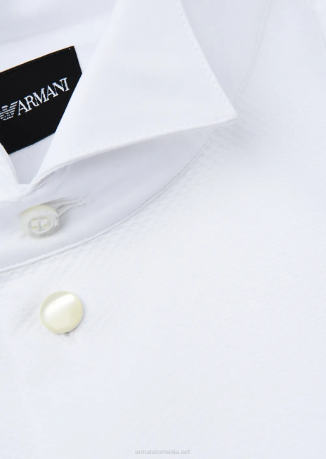 bărbați R802G1147 cămașă din popelin cu fagure din țesătură tip fagure Armani alb