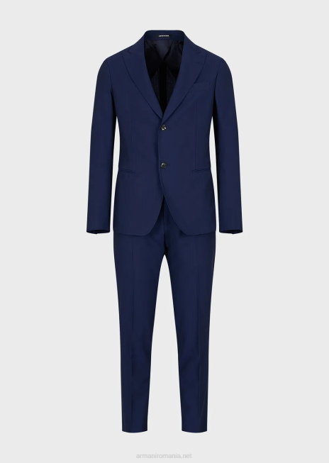 bărbați R802G1464 Costum cu un singur piept modern, dintr-o țesătură solaro ultra-ușoară din amestec de lână virgină Armani albastru