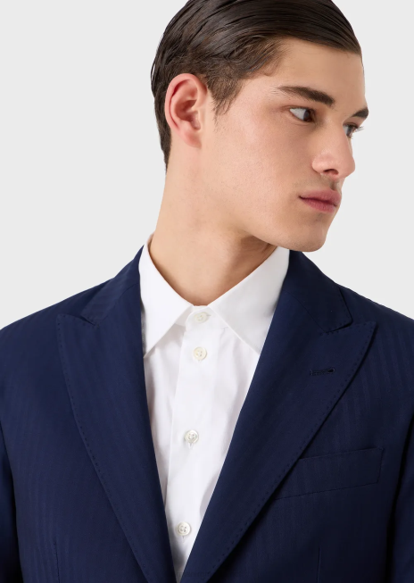 bărbați R802G1464 Costum cu un singur piept modern, dintr-o țesătură solaro ultra-ușoară din amestec de lână virgină Armani albastru