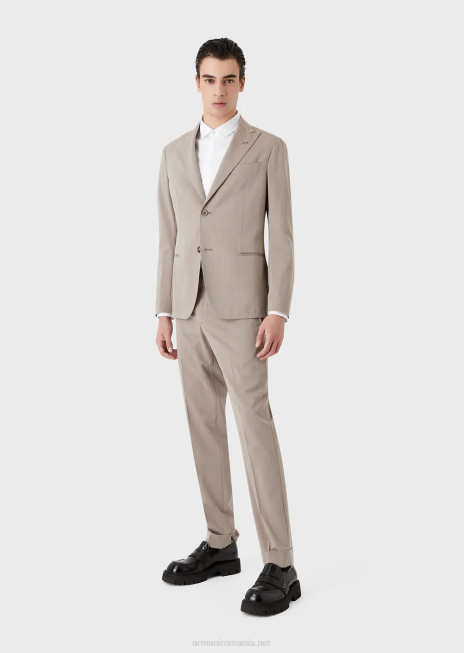 bărbați R802G1465 Costum cu un singur piept modern, dintr-o țesătură solaro ultra-ușoară din amestec de lână virgină Armani bej