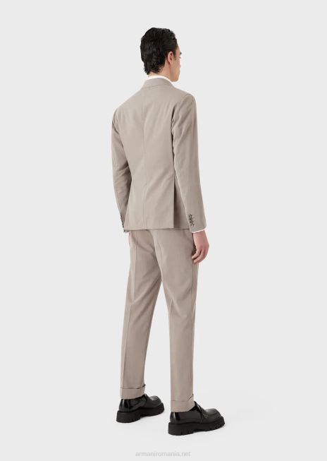 bărbați R802G1465 Costum cu un singur piept modern, dintr-o țesătură solaro ultra-ușoară din amestec de lână virgină Armani bej