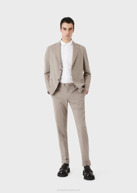 bărbați R802G1465 Costum cu un singur piept modern, dintr-o țesătură solaro ultra-ușoară din amestec de lână virgină Armani bej