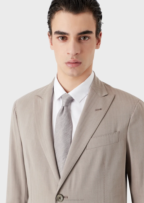 bărbați R802G1465 Costum cu un singur piept modern, dintr-o țesătură solaro ultra-ușoară din amestec de lână virgină Armani bej