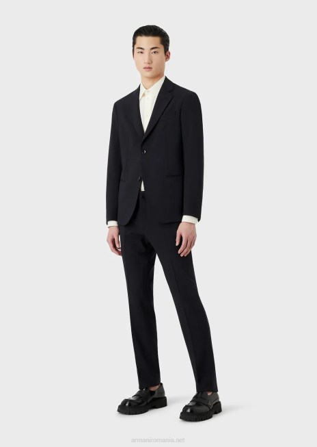 bărbați R802G1468 costum modern, cu un singur piept, din pânză compactă, elastică în două direcții Armani albastru marin