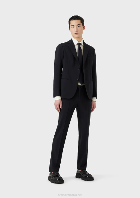 bărbați R802G1468 costum modern, cu un singur piept, din pânză compactă, elastică în două direcții Armani albastru marin