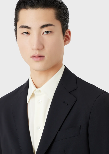 bărbați R802G1468 costum modern, cu un singur piept, din pânză compactă, elastică în două direcții Armani albastru marin