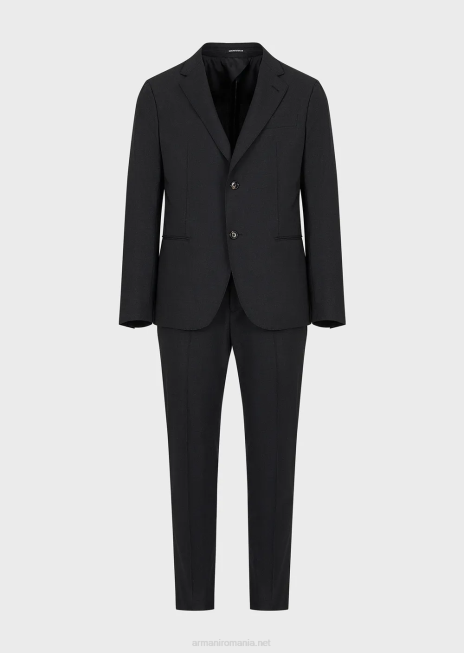 bărbați R802G1469 costum modern, cu un singur piept, din pânză compactă, elastică în două direcții Armani gri închis