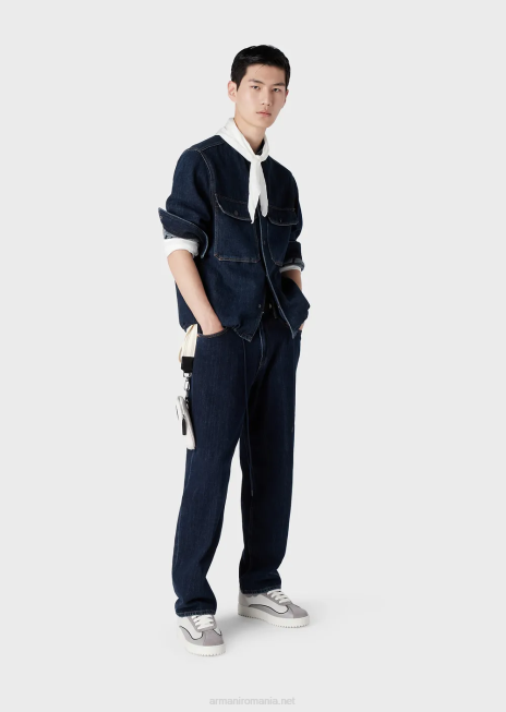 bărbați R802G1149 Blugi din denim largi din amestec de cânepă j73 Armani albastru