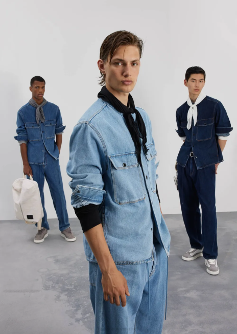 bărbați R802G1149 Blugi din denim largi din amestec de cânepă j73 Armani albastru