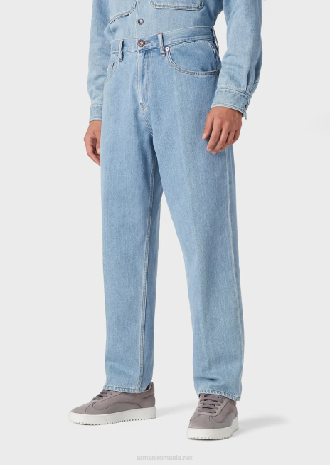 bărbați R802G1150 Blugi din denim largi din amestec de cânepă j73 Armani albastru deschis