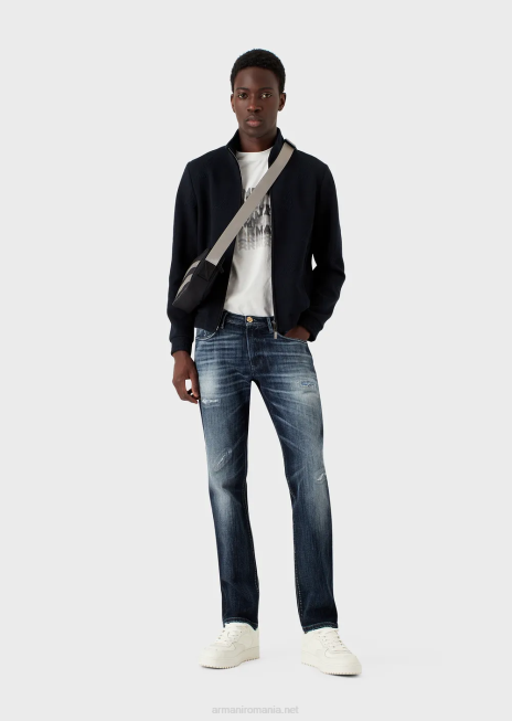 bărbați R802G1158 Blugi j06 slim-fit, rupti din denim închis Armani albastru mediu