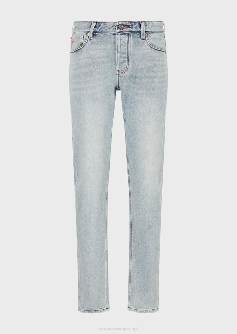 bărbați R802G1162 blugi j75 slim-fit din denim decolorat Armani albastru deschis
