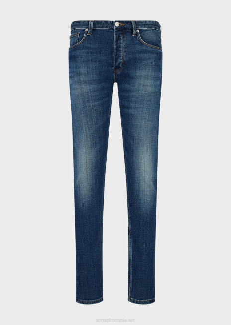 bărbați R802G1164 Blugi j75 slim-fit, cu aspect uzat, din denim organic Armani albastru