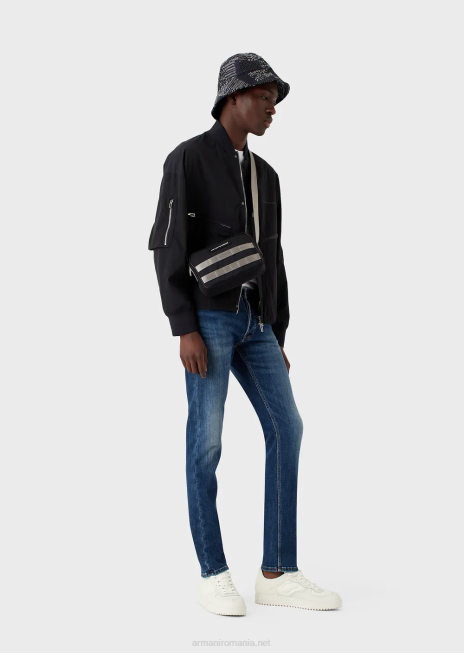 bărbați R802G1164 Blugi j75 slim-fit, cu aspect uzat, din denim organic Armani albastru