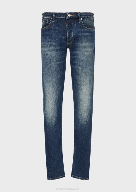 bărbați R802G1165 Blugi j75 slim-fit, cu aspect uzat, din denim organic Armani albastru mediu