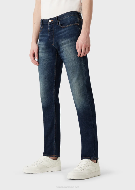 bărbați R802G1165 Blugi j75 slim-fit, cu aspect uzat, din denim organic Armani albastru mediu