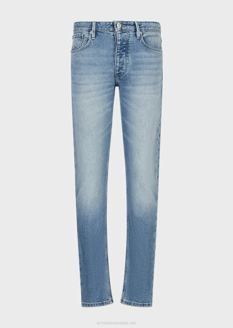 bărbați R802G1166 Blugi din denim decolorat j75 slim-fit cu aspect vintage Armani albastru deschis