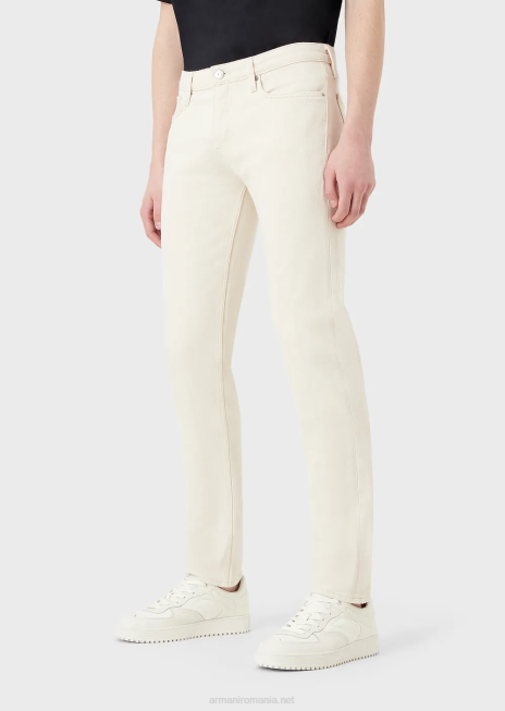 bărbați R802G1172 Blugi j75 slim-fit, vopsiți moale, din denim bull Armani alb ca laptele