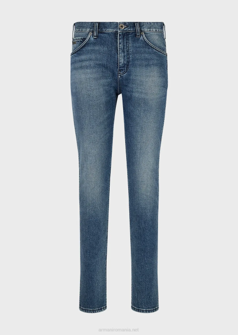 bărbați R802G1173 Blugi j16 slim-fit, spălați cu pietre, cu aspect vintage, din denim Armani albastru mediu