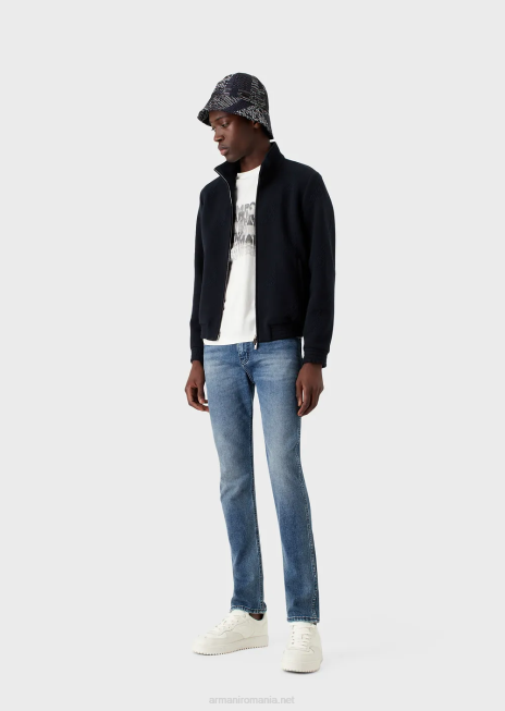 bărbați R802G1173 Blugi j16 slim-fit, spălați cu pietre, cu aspect vintage, din denim Armani albastru mediu