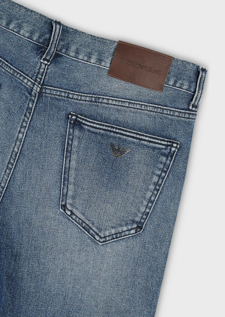 bărbați R802G1173 Blugi j16 slim-fit, spălați cu pietre, cu aspect vintage, din denim Armani albastru mediu