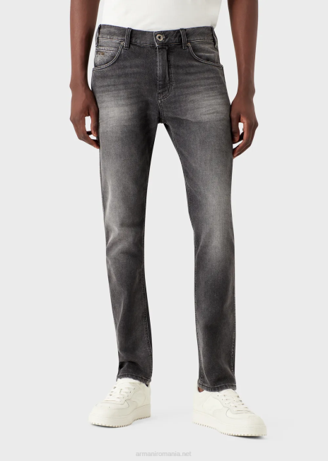 bărbați R802G1174 Blugi j16 slim-fit, spălați cu pietre, cu aspect vintage, din denim Armani gri