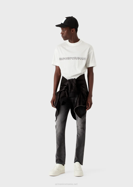 bărbați R802G1174 Blugi j16 slim-fit, spălați cu pietre, cu aspect vintage, din denim Armani gri