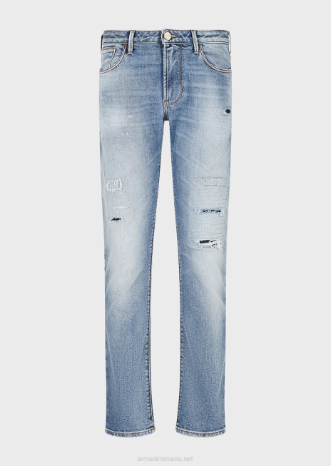 bărbați R802G1188 Blugi j06 slim-fit, rupti din denim lejer Armani albastru deschis