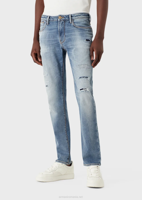 bărbați R802G1188 Blugi j06 slim-fit, rupti din denim lejer Armani albastru deschis