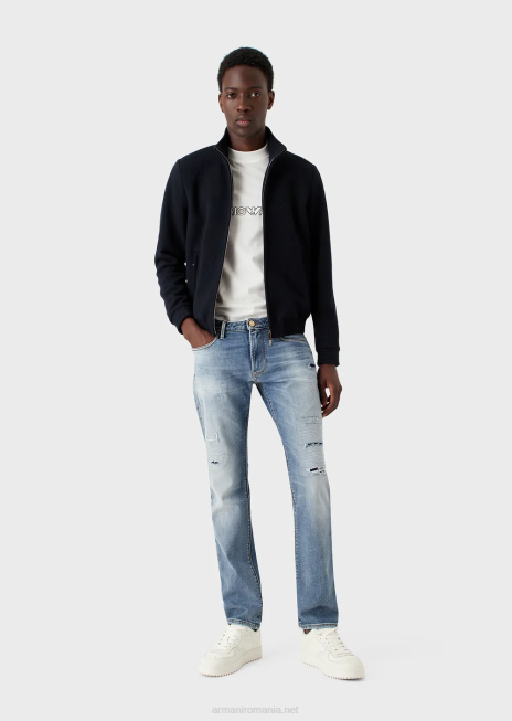 bărbați R802G1188 Blugi j06 slim-fit, rupti din denim lejer Armani albastru deschis