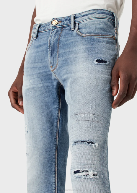 bărbați R802G1188 Blugi j06 slim-fit, rupti din denim lejer Armani albastru deschis