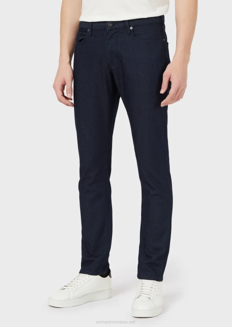 bărbați R802G1189 Pantaloni j06 slim-fit, vopsiți în fire, din amestec de bumbac Armani albastru
