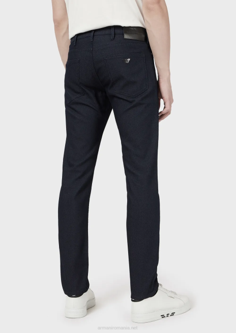 bărbați R802G1189 Pantaloni j06 slim-fit, vopsiți în fire, din amestec de bumbac Armani albastru
