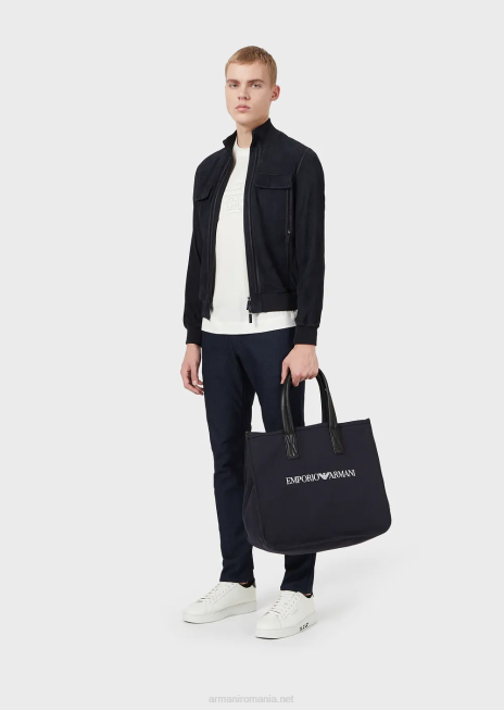 bărbați R802G1189 Pantaloni j06 slim-fit, vopsiți în fire, din amestec de bumbac Armani albastru