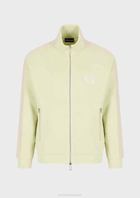 bărbați R802G1375 Hanorac cu fermoar complet din jerseu, cu dungi și fiecare petic Armani verde deschis