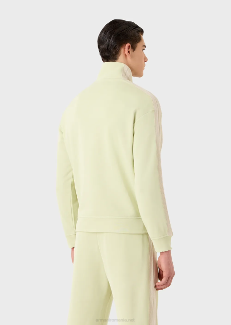 bărbați R802G1375 Hanorac cu fermoar complet din jerseu, cu dungi și fiecare petic Armani verde deschis