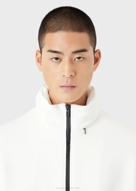 bărbați R802G1379 hanorac cu fermoar complet, travel essentials, din jerseu dublu Armani alb