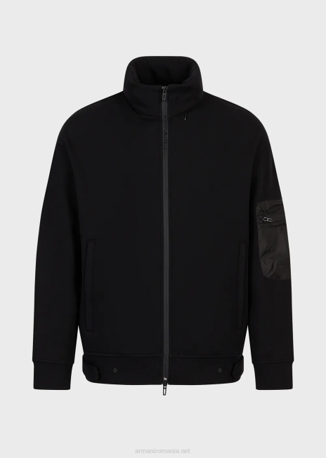 bărbați R802G1380 hanorac cu fermoar complet, travel essentials, din jerseu dublu Armani negru