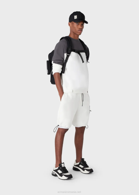 bărbați R802G1382 hanorac în două tonuri, travel essentials, din jerseu dublu Armani alb