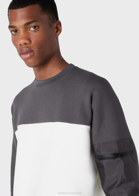 bărbați R802G1382 hanorac în două tonuri, travel essentials, din jerseu dublu Armani alb