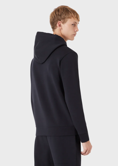 bărbați R802G1387 hanorac cu glugă și plasture cu micro logo Armani albastru marin