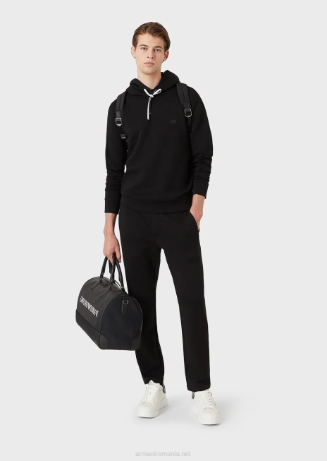 bărbați R802G1388 hanorac cu glugă și plasture cu micro logo Armani negru