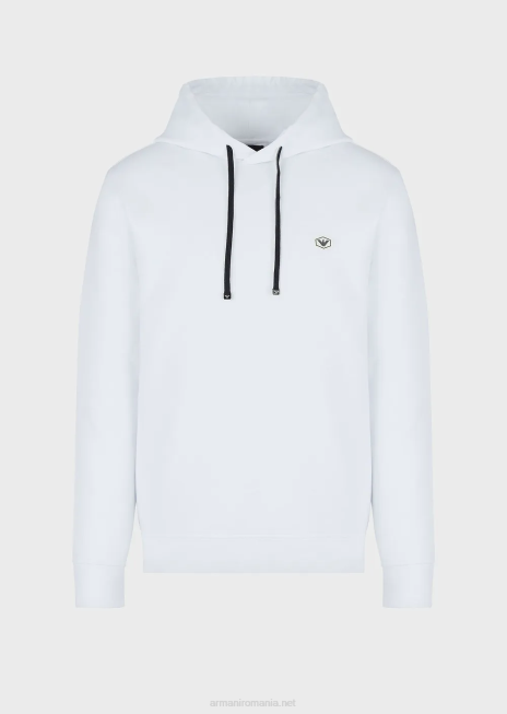 bărbați R802G1389 hanorac cu glugă și plasture cu micro logo Armani alb