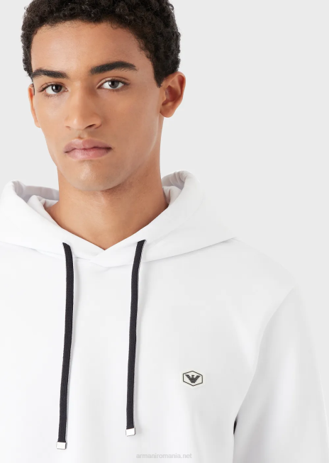 bărbați R802G1389 hanorac cu glugă și plasture cu micro logo Armani alb