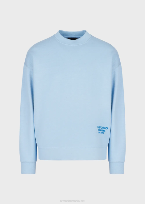 bărbați R802G1409 hanorac din jerseu modal cu logo din material în relief Armani azur