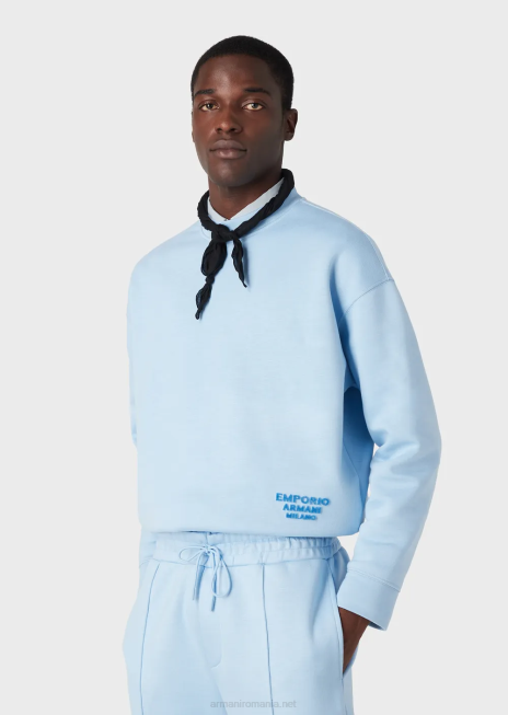 bărbați R802G1409 hanorac din jerseu modal cu logo din material în relief Armani azur