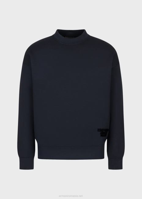 bărbați R802G1410 hanorac din jerseu modal cu logo din material în relief Armani albastru marin