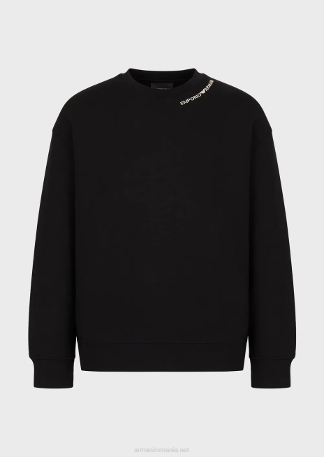 bărbați R802G1413 hanorac din jerseu dublu cu broderie logo la decolteu Armani negru