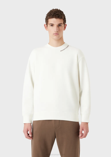 bărbați R802G1414 hanorac din jerseu dublu cu broderie logo la decolteu Armani alb