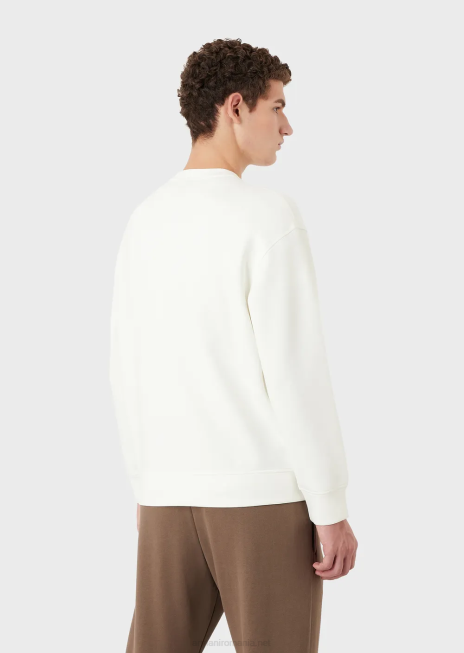 bărbați R802G1414 hanorac din jerseu dublu cu broderie logo la decolteu Armani alb